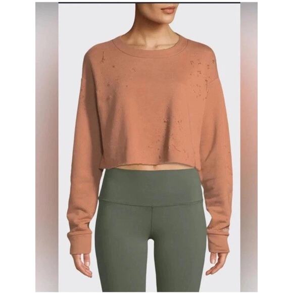 ALO Yoga Tops - ALO Yoga Fierce Distressed Crewneck Cropped Pullover Sweatshirt Size XS Small *